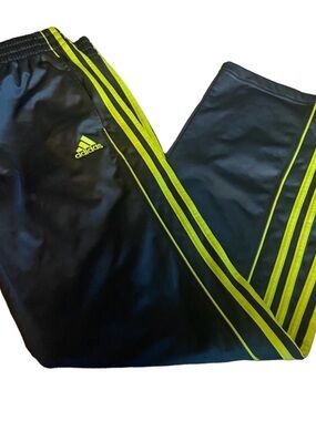 adidas Black Joggers with Neon Yellow Stripe Accents